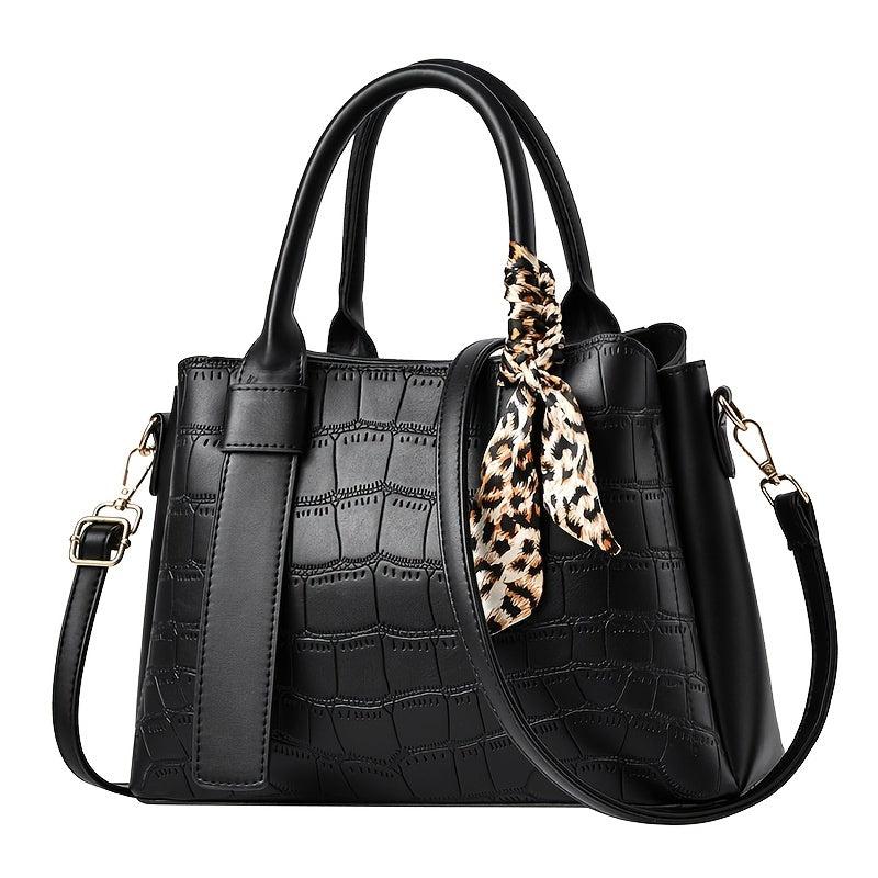 Crocodile Embossed Shoulder Bag Faux Leather Satchel