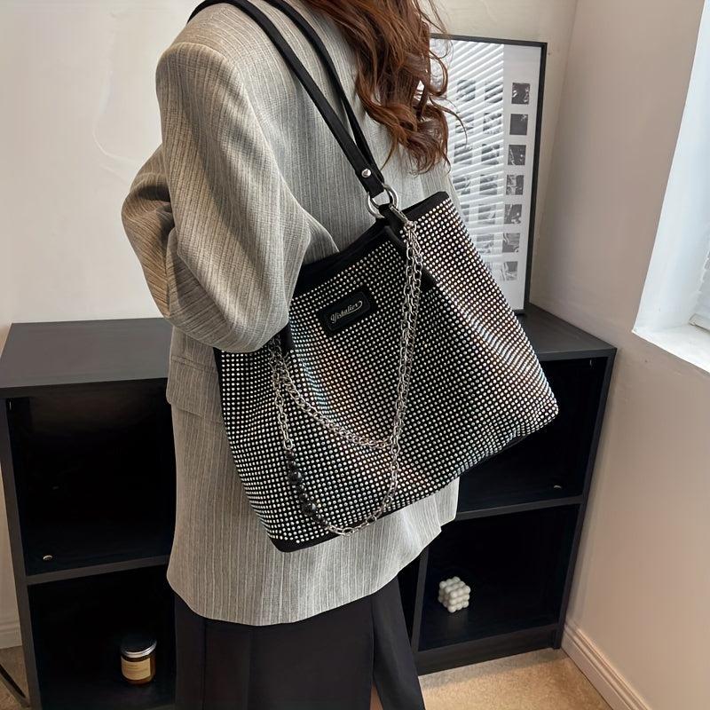 Rhinestone Tote Bag Chain Handbag Large Shoulder Bag
