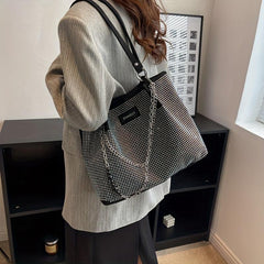 Rhinestone Tote Bag Chain Handbag Large Shoulder Bag