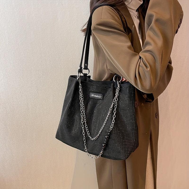 Rhinestone Tote Bag Chain Handbag Large Shoulder Bag