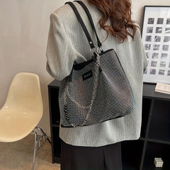 Rhinestone Tote Bag Chain Handbag Large Shoulder Bag