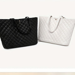 Argyle Quilted Tote Bag Large Capacity Stylish PU Leather Handbag