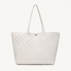 Argyle Quilted Tote Bag Large Capacity Stylish PU Leather Handbag