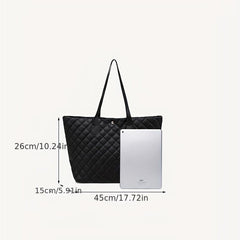 Argyle Quilted Tote Bag Large Capacity Stylish PU Leather Handbag