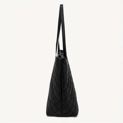 Argyle Quilted Tote Bag Large Capacity Stylish PU Leather Handbag