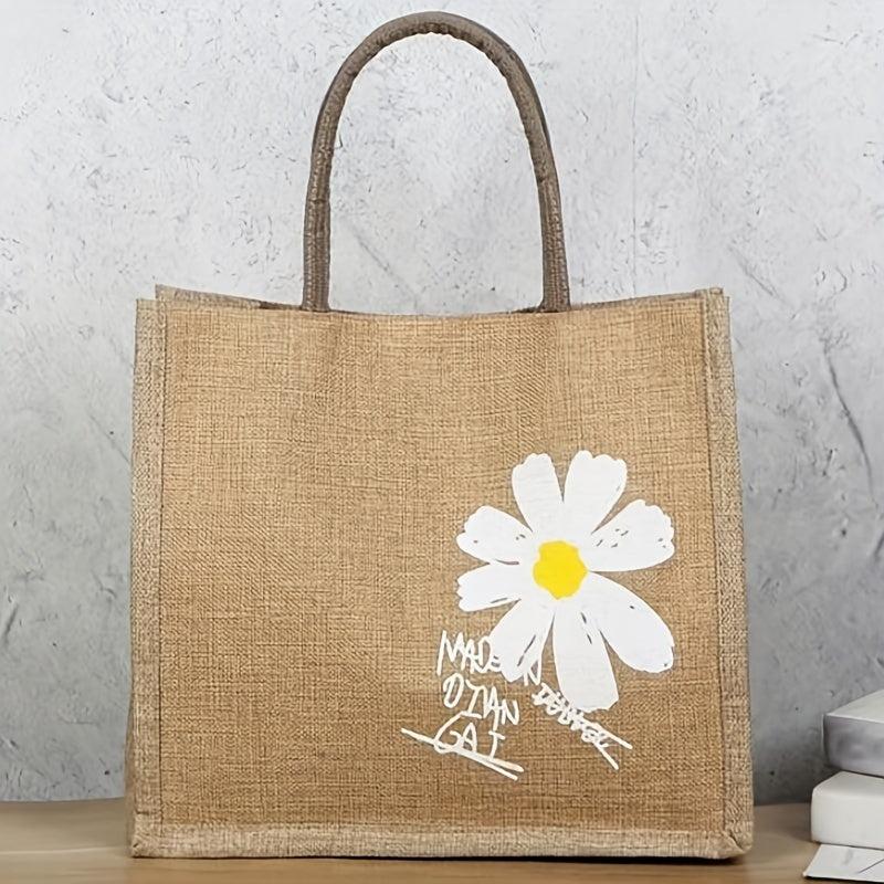 Daisy Flower Print Tote Bag Set Burlap Handbag Crossbody Clutch Coin Purse