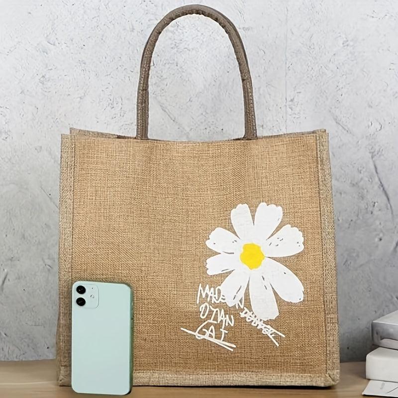 Daisy Flower Print Tote Bag Set Burlap Handbag Crossbody Clutch Coin Purse