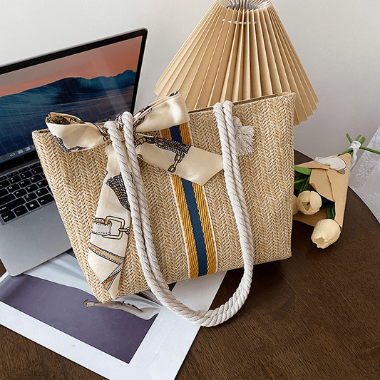 Large Capacity Straw Woven Beach Bag for Travel & Work