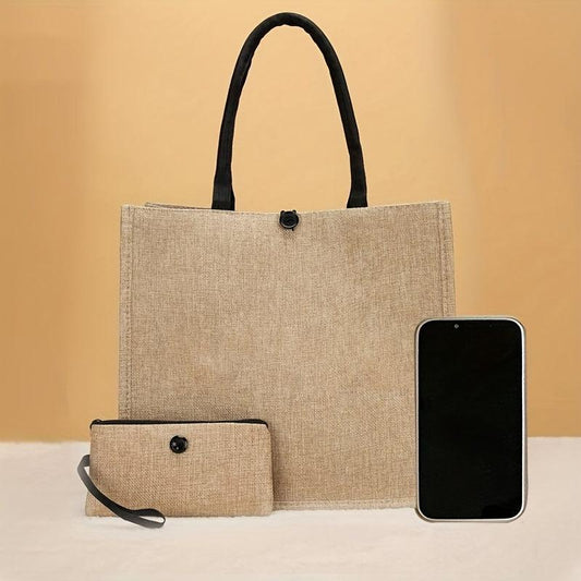 2pcs Burlap Tote Bags with Coin Purse