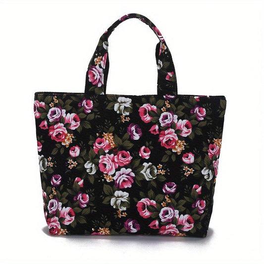 Vintage Flower Pattern Tote Bag Lightweight Large Capacity Storage Bag