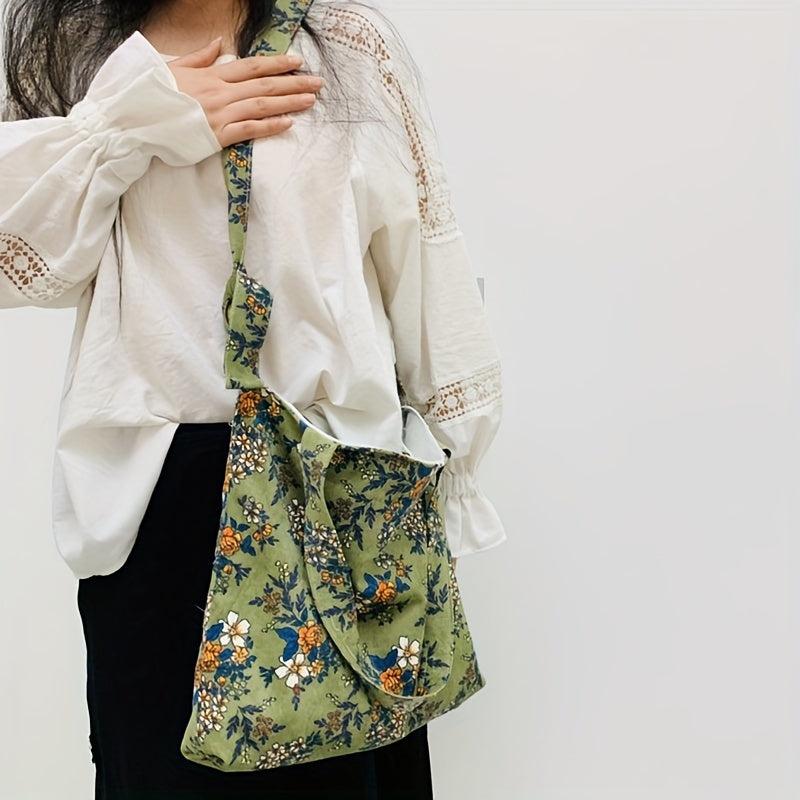 Floral Corduroy Tote Bag Women's Crossbody Bag