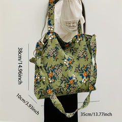 Floral Corduroy Tote Bag Women's Crossbody Bag