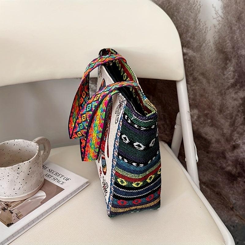 Vintage Ethnic Owl & Elephant Pattern Handbag Lightweight Storage Satchel Bag
