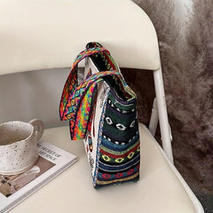 Vintage Ethnic Owl & Elephant Pattern Handbag Lightweight Storage Satchel Bag