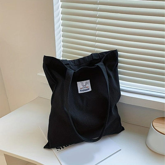 Letter Patch Decor Tote Bag Canvas Shoulder Bag Reusable Grocery Shopping Bag