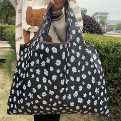 Daisy Print Shoulder Bag Large Capacity Lightweight Foldable Shopper Bag