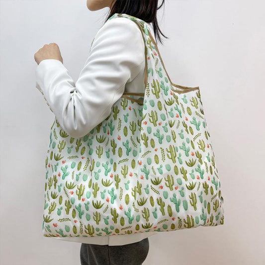 Cactus Print Tote Bag Reusable Shopping Bags Foldable Large Capacity