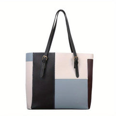 Large Capacity PU Leather Tote Bag, Textured Shoulder Bag