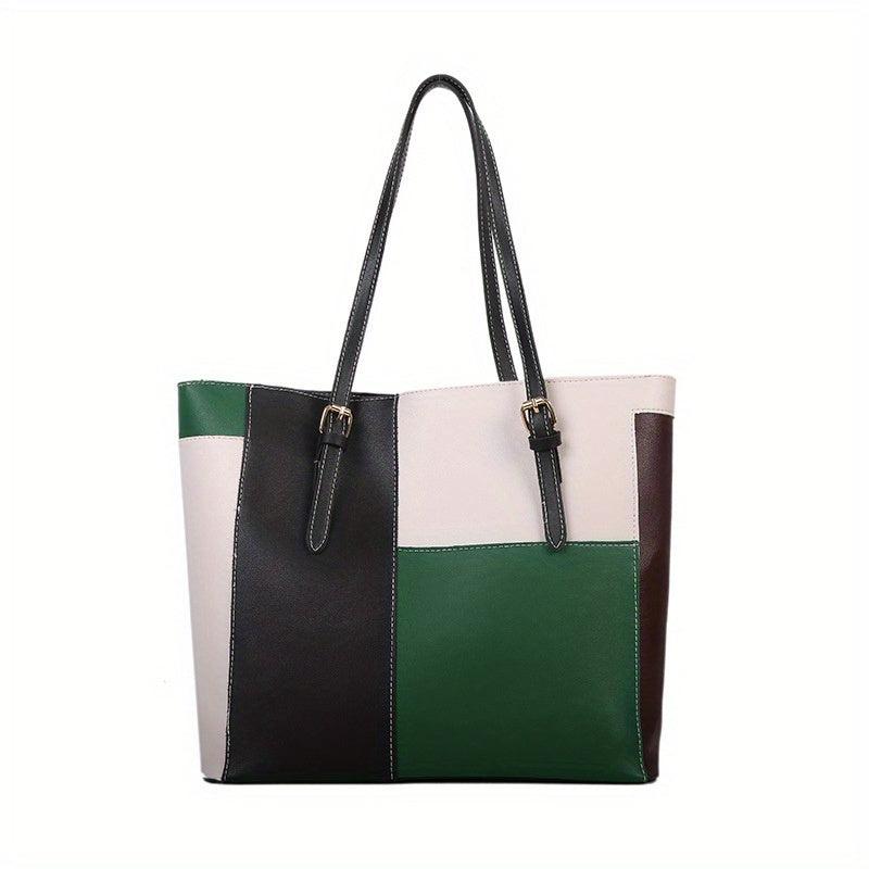 Large Capacity PU Leather Tote Bag, Textured Shoulder Bag