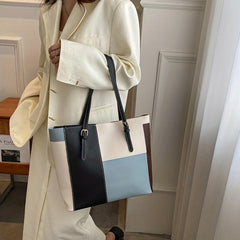 Large Capacity PU Leather Tote Bag, Textured Shoulder Bag
