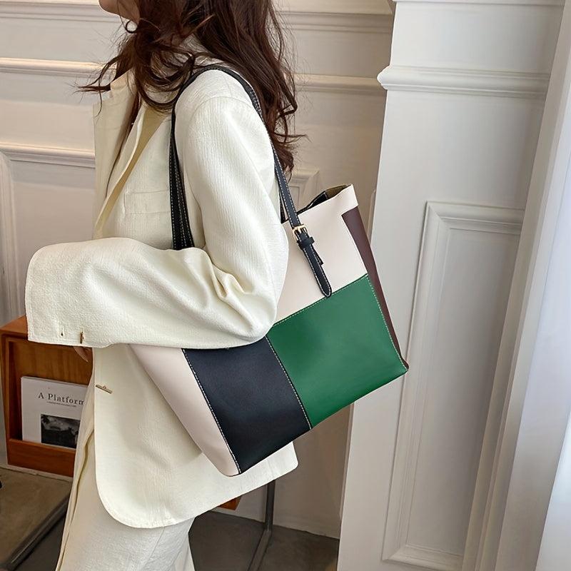 Large Capacity PU Leather Tote Bag, Textured Shoulder Bag