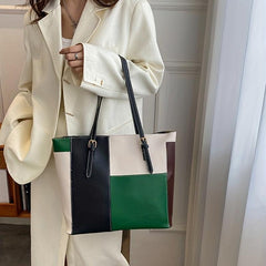 Large Capacity PU Leather Tote Bag, Textured Shoulder Bag