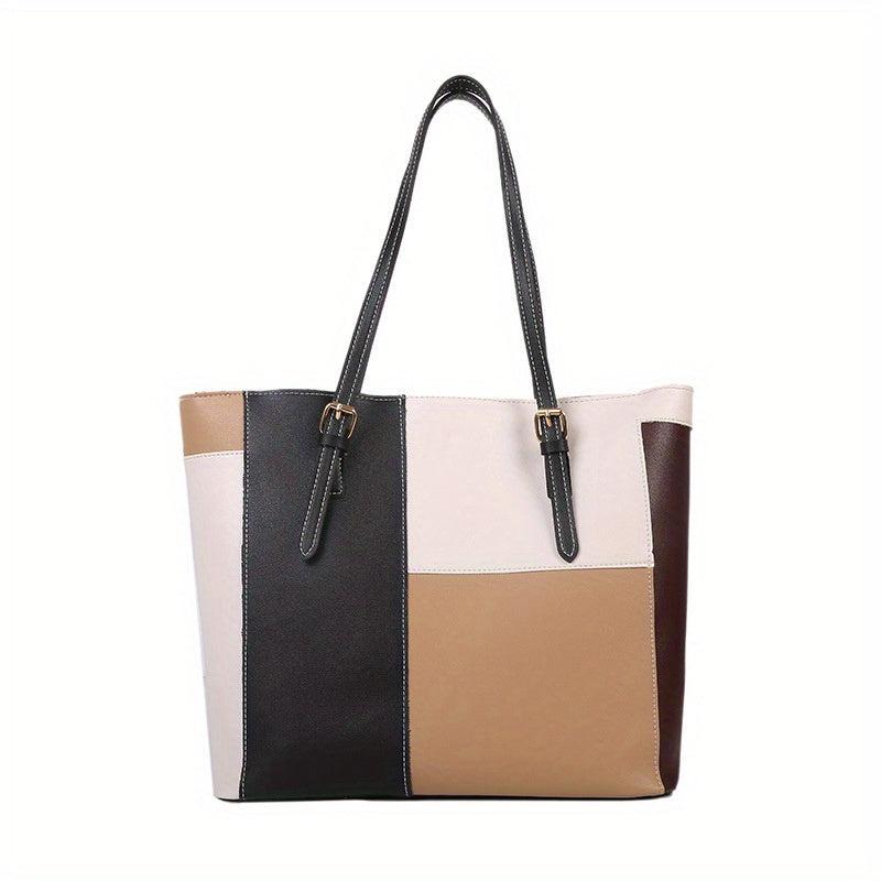Large Capacity PU Leather Tote Bag, Textured Shoulder Bag