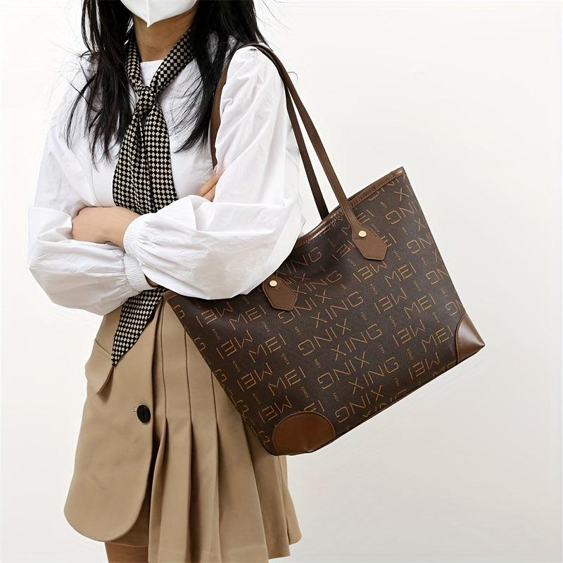 Vintage Large Capacity Tote Bag PU Leather Shoulder Bag