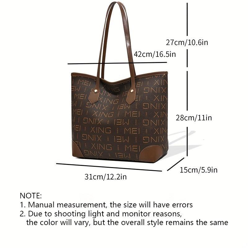 Vintage Large Capacity Tote Bag PU Leather Shoulder Bag
