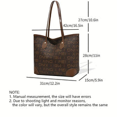 Vintage Large Capacity Tote Bag PU Leather Shoulder Bag
