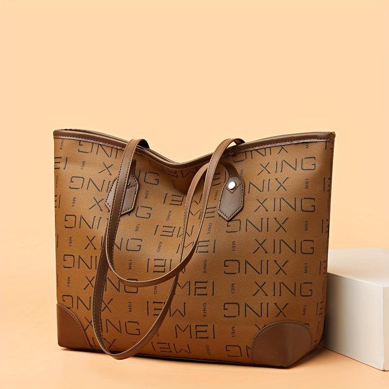 Vintage Large Capacity Tote Bag PU Leather Shoulder Bag