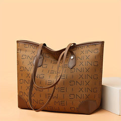 Vintage Large Capacity Tote Bag PU Leather Shoulder Bag