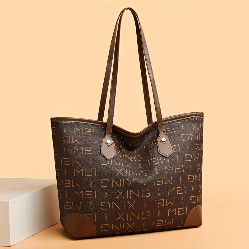 Vintage Large Capacity Tote Bag PU Leather Shoulder Bag