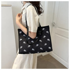 Rose Flower Canvas Tote Bag Ruched Shoulder Bag