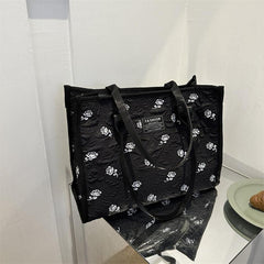 Rose Flower Canvas Tote Bag Ruched Shoulder Bag