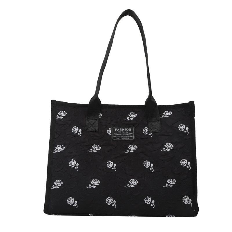 Rose Flower Canvas Tote Bag Ruched Shoulder Bag