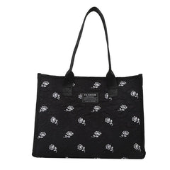 Rose Flower Canvas Tote Bag Ruched Shoulder Bag