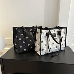 Rose Flower Canvas Tote Bag Ruched Shoulder Bag