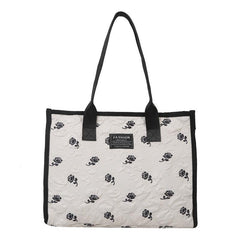 Rose Flower Canvas Tote Bag Ruched Shoulder Bag