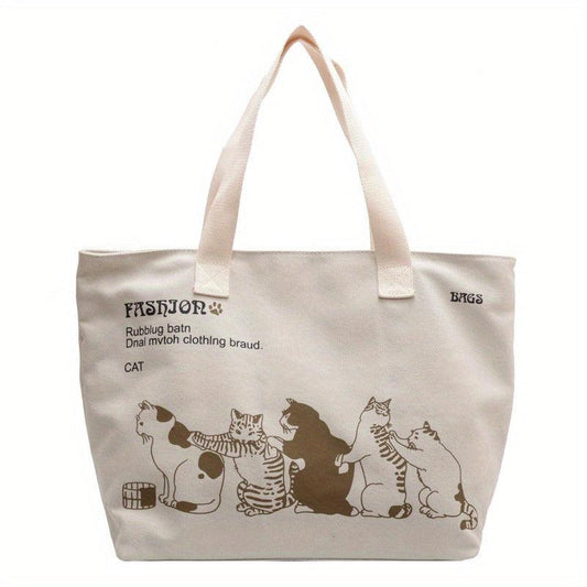 Cats Printed Canvas Tote Bag Lightweight Shoulder Bag