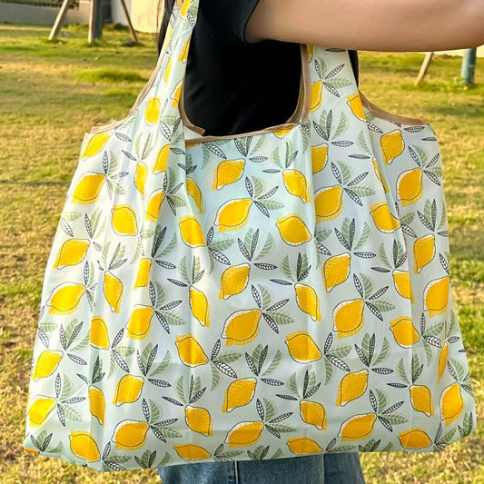 Fruit Pattern Foldable Tote Bag Lightweight Nylon Large Capacity Shopping Bag