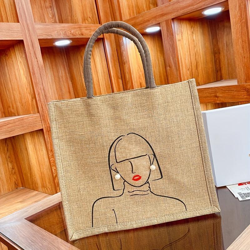 Ladies Pattern Burlap Tote Bag Lightweight Storage Handbags