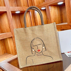 Ladies Pattern Burlap Tote Bag Lightweight Storage Handbags