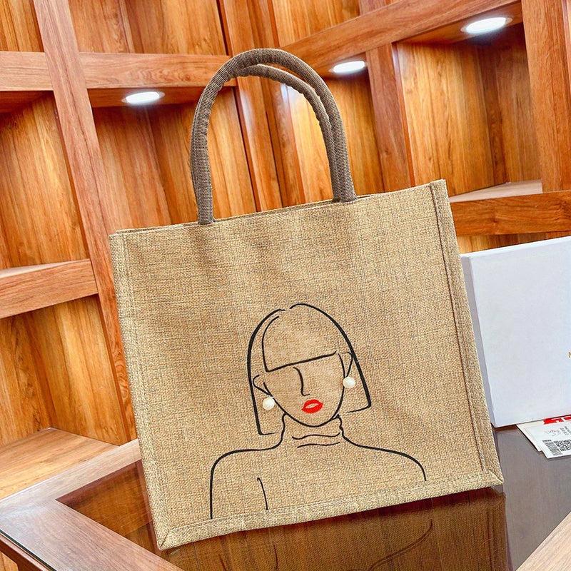 Ladies Pattern Burlap Tote Bag Lightweight Storage Handbags
