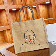 Ladies Pattern Burlap Tote Bag Lightweight Storage Handbags