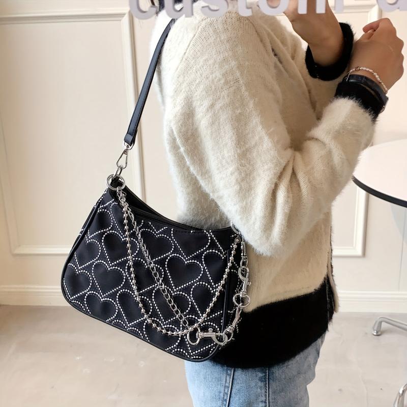 Heart Decor Shoulder Bag Chain Y2K Faux Leather Underarm Crossbody