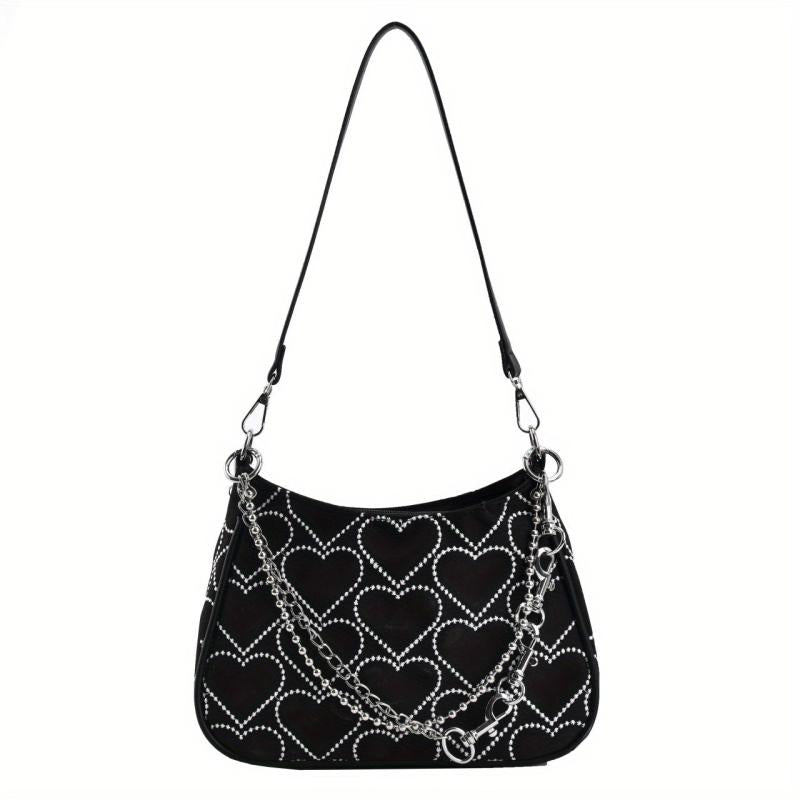 Heart Decor Shoulder Bag Chain Y2K Faux Leather Underarm Crossbody