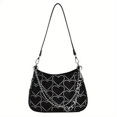 Heart Decor Shoulder Bag Chain Y2K Faux Leather Underarm Crossbody