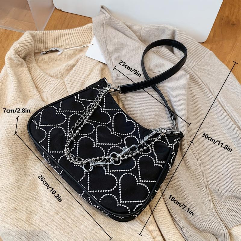 Heart Decor Shoulder Bag Chain Y2K Faux Leather Underarm Crossbody