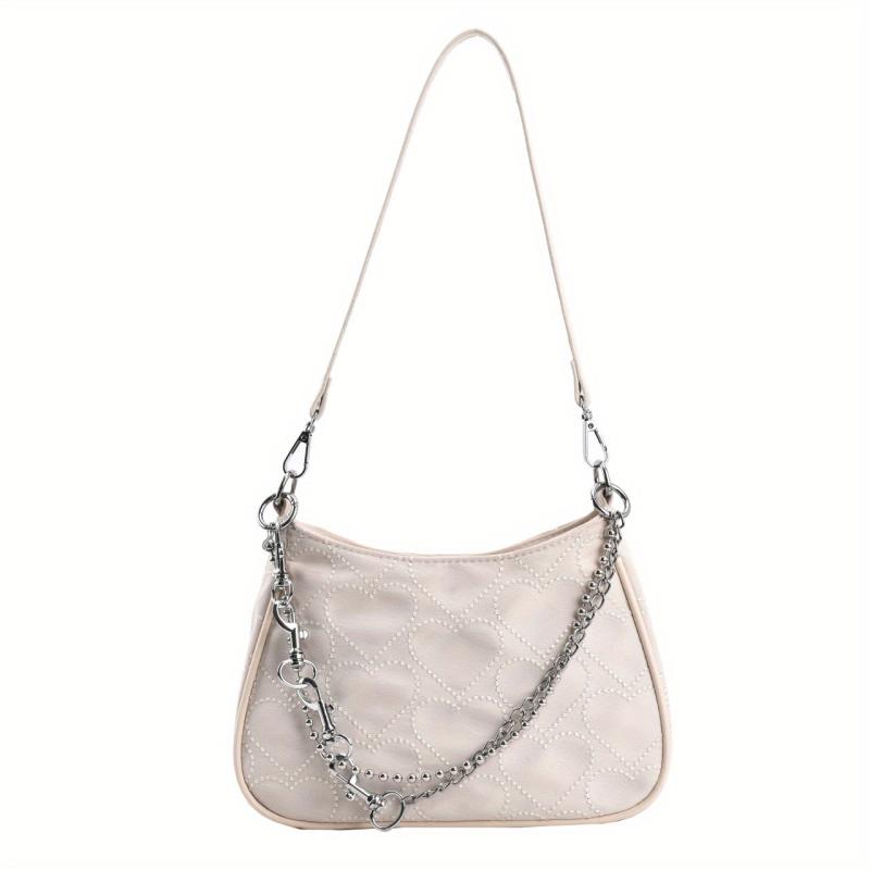 Heart Decor Shoulder Bag Chain Y2K Faux Leather Underarm Crossbody